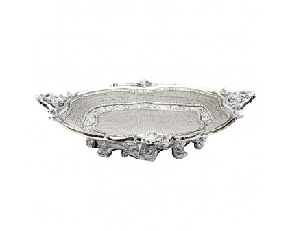 Furnings - Ambrose Chrome Plated Crystal Embellished Ceramic Plate (17.5 In. x 11.6 In. x 4.5 In.)