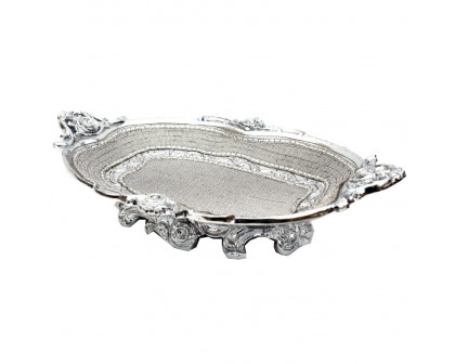 Furnings - Ambrose Chrome Plated Crystal Embellished Ceramic Plate (17.5 In. x 11.6 In. x 4.5 In.)