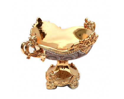 Furnings - Ambrose Gold Plated Crystal Embellished Ceramic Fruit Platter (14 In. x 11.5 In. x 9.5 In.)