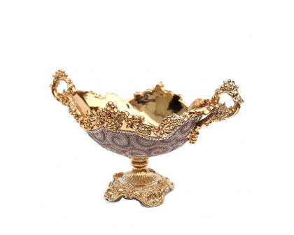 Furnings - Ambrose Gold Plated Crystal Embellished Ceramic Fruit Platter (14 In. x 11.5 In. x 9.5 In.)