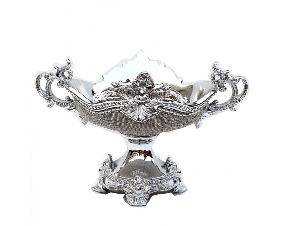 Furnings - Ambrose Chrome Plated Crystal Embellished Ceramic Fruit Platter (14 In. x 11.5 In. x 9.5 In.)