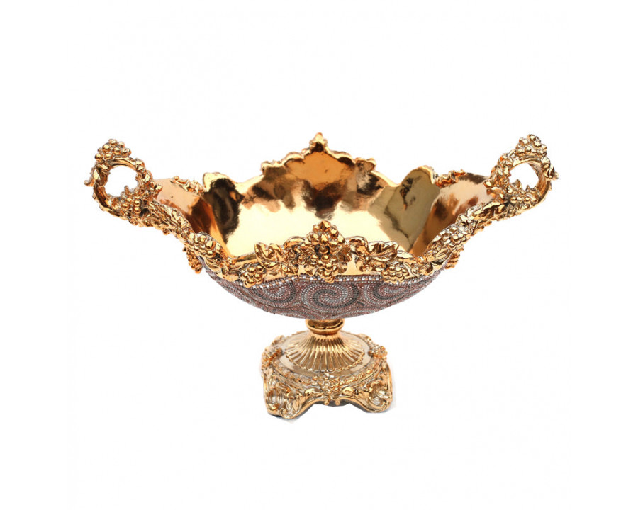 Furnings - Ambrose Gold Plated Crystal Embellished Ceramic Fruit Platter (16.75 In. x 10 In. x 10 In.)