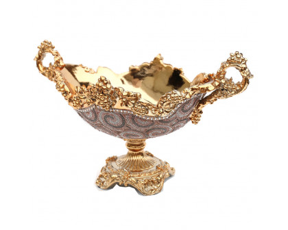 Furnings - Ambrose Gold Plated Crystal Embellished Ceramic Fruit Platter (16.75 In. x 10 In. x 10 In.)