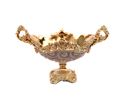 Furnings - Ambrose Gold Plated Crystal Embellished Ceramic Fruit Platter (16.75 In. x 10 In. x 10 In.)