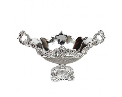 Furnings - Ambrose Chrome Plated Crystal Embellished Ceramic Fruit Platter (16.75 In. x 10 In. x 10 In.)