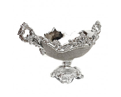 Furnings - Ambrose Chrome Plated Crystal Embellished Ceramic Fruit Platter (16.75 In. x 10 In. x 10 In.)