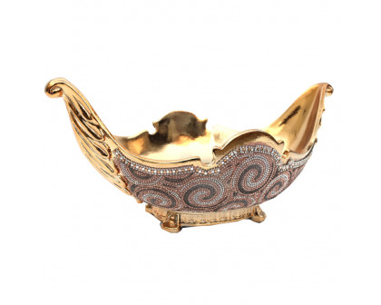 Furnings - Ambrose Gold Plated Crystal Embellished Ceramic Fruit Platter (15.5 In. x 8 In. x 7 In.)