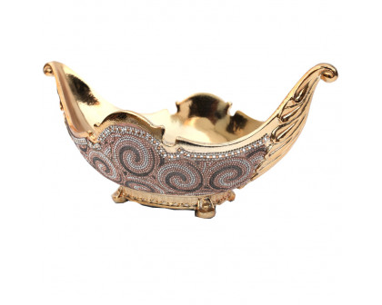 Furnings - Ambrose Gold Plated Crystal Embellished Ceramic Fruit Platter (15.5 In. x 8 In. x 7 In.)