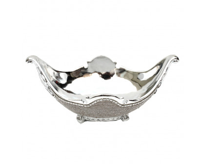 Furnings - Ambrose Chrome Plated Crystal Embellished Ceramic Fruit Platter (15.5 In. x 8 In. x 7 In.)