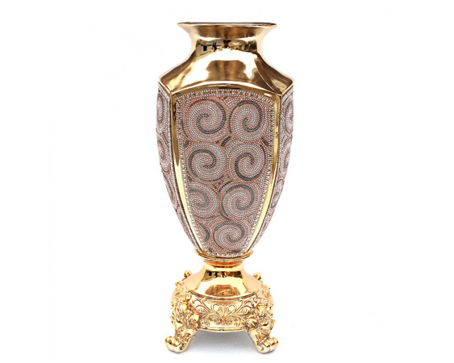 Furnings - Ambrose Gold Plated Crystal Embellished Ceramic Vase (7 In. x 7 In. x 17 In.)