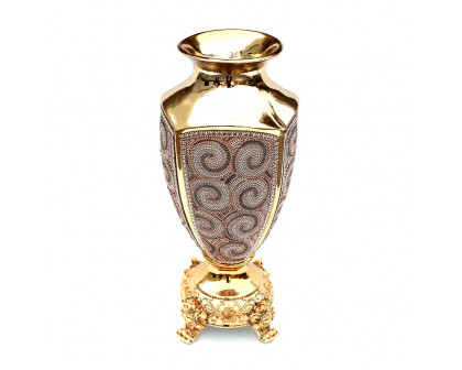 Furnings - Ambrose Gold Plated Crystal Embellished Ceramic Vase (7 In. x 7 In. x 17 In.)