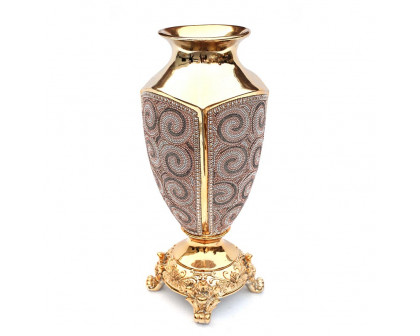 Furnings - Ambrose Gold Plated Crystal Embellished Ceramic Vase (7 In. x 7 In. x 17 In.)