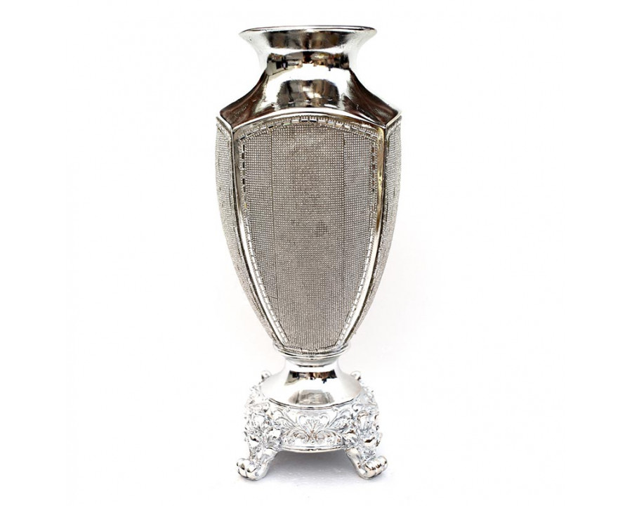 Furnings - Ambrose Chrome Plated Crystal Embellished Ceramic Vase (7 In. x 7 In. x 17 In.)