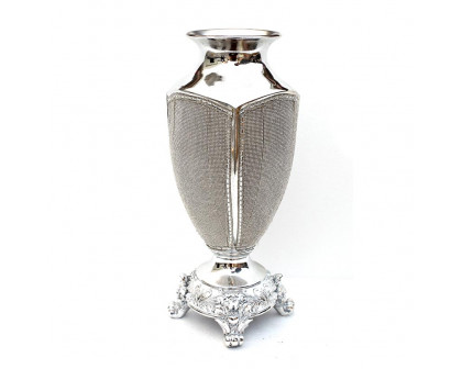 Furnings - Ambrose Chrome Plated Crystal Embellished Ceramic Vase (7 In. x 7 In. x 17 In.)