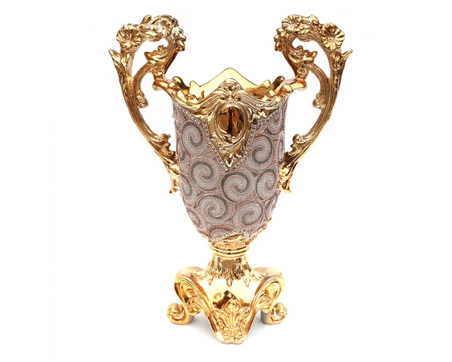 Furnings - Ambrose Gold Plated Crystal Embellished Ceramic Vase (13.6 In. x 7.1 In. x 19 In.)