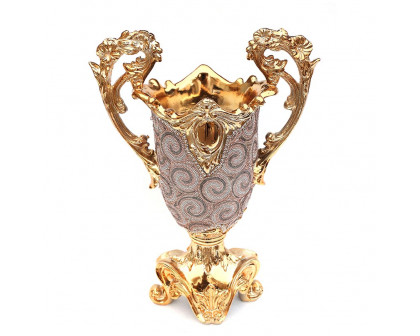 Furnings - Ambrose Gold Plated Crystal Embellished Ceramic Vase (13.6 In. x 7.1 In. x 19 In.)