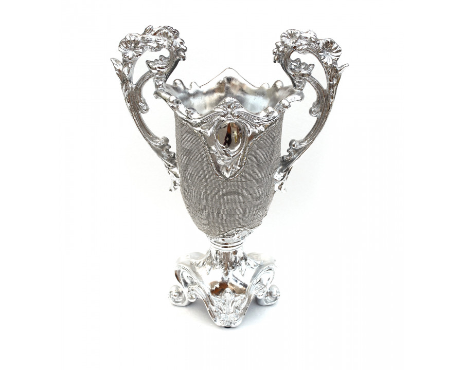 Furnings - Ambrose Chrome Plated Crystal Embellished Ceramic Vase (13.6 In. x 7.1 In. x 19 In.)