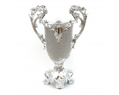 Furnings - Ambrose Chrome Plated Crystal Embellished Ceramic Vase (13.6 In. x 7.1 In. x 19 In.)