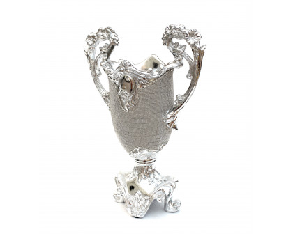 Furnings - Ambrose Chrome Plated Crystal Embellished Ceramic Vase (13.6 In. x 7.1 In. x 19 In.)