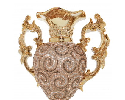 Furnings - Ambrose Gold Plated Crystal Embellished Ceramic Vase (12.2 In. x 7.1 In. x 16.25 In.)