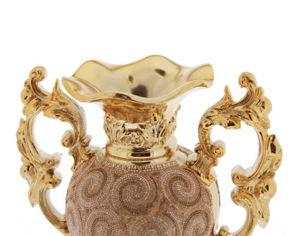 Furnings - Ambrose Gold Plated Crystal Embellished Ceramic Vase (12.2 In. x 7.1 In. x 16.25 In.)