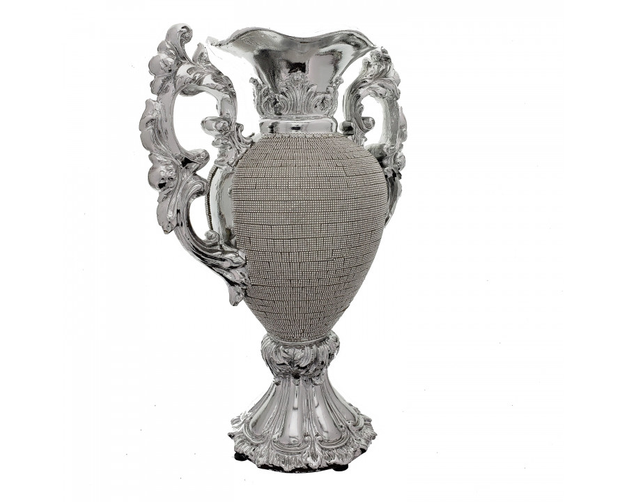 Furnings - Ambrose Chrome Plated Crystal Embellished Ceramic Vase (12.2 In. x 7.1 In. x 16.25 In.)