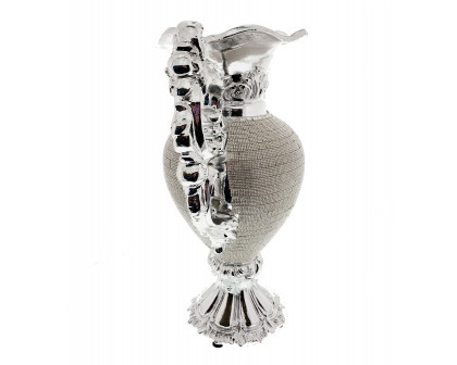 Furnings - Ambrose Chrome Plated Crystal Embellished Ceramic Vase (12.2 In. x 7.1 In. x 16.25 In.)