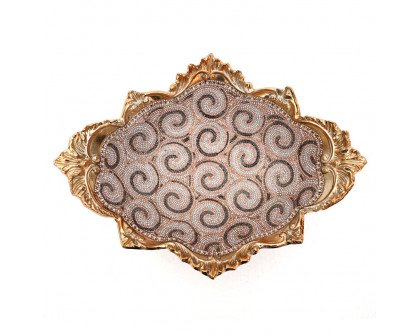 Furnings - Ambrose Gold Plated Crystal Embellished Floral Ceramic Plate (16.5 In. x 10.6 In. 4.2 In.)