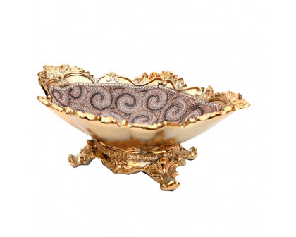 Furnings - Ambrose Gold Plated Crystal Embellished Floral Ceramic Plate (16.5 In. x 10.6 In. 4.2 In.)