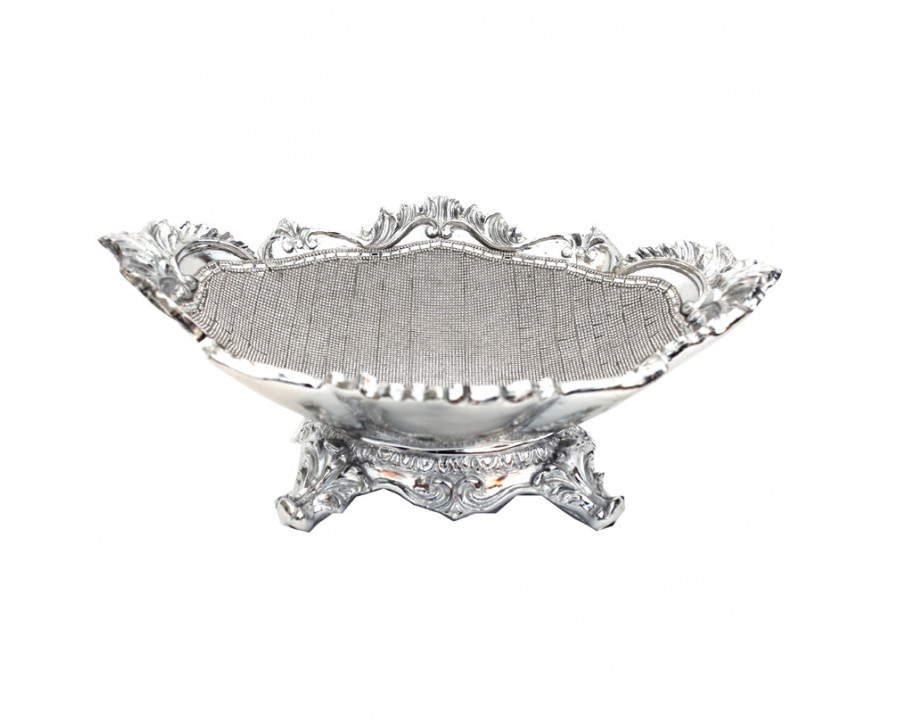 Furnings - Ambrose Chrome Plated Crystal Embellished Floral Ceramic Plate (16.5 In. x 10.6 In. 4.2 In.)