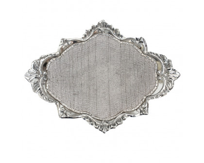 Furnings - Ambrose Chrome Plated Crystal Embellished Floral Ceramic Plate (16.5 In. x 10.6 In. 4.2 In.)