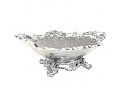 Furnings - Ambrose Chrome Plated Crystal Embellished Floral Ceramic Plate (16.5 In. x 10.6 In. 4.2 In.)