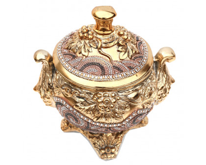 Furnings - Ambrose Gold Plated Crystal Embellished Lidded Ceramic Bowl (9 In. x 7 In. x 9.5 In.)