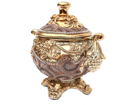 Furnings - Ambrose Gold Plated Crystal Embellished Lidded Ceramic Bowl (9 In. x 7 In. x 9.5 In.)