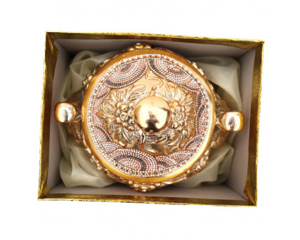 Furnings - Ambrose Gold Plated Crystal Embellished Lidded Ceramic Bowl (9 In. x 7 In. x 9.5 In.)