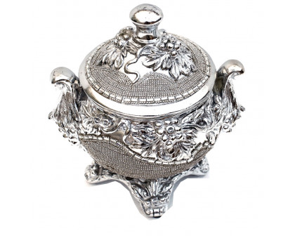 Furnings - Ambrose Chrome Plated Crystal Embellished Lidded Ceramic Bowl (9 In. x 7 In. x 9.5 In.)