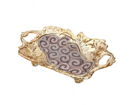 Furnings - Ambrose Crystal Embellished Floral Plate in Gold Plated, Ceramic (16.5 In. x 10.6 In. 4.2 In.) (YS9245J7R)