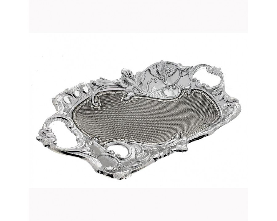 Furnings - Ambrose Chrome Plated Crystal Embellished Floral Ceramic Plate (16.5 In. x 10.6 In. 4.2 In.)