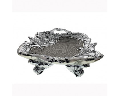 Furnings - Ambrose Chrome Plated Crystal Embellished Floral Ceramic Plate (16.5 In. x 10.6 In. 4.2 In.)