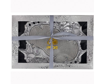 Furnings - Ambrose Chrome Plated Crystal Embellished Floral Ceramic Plate (16.5 In. x 10.6 In. 4.2 In.)