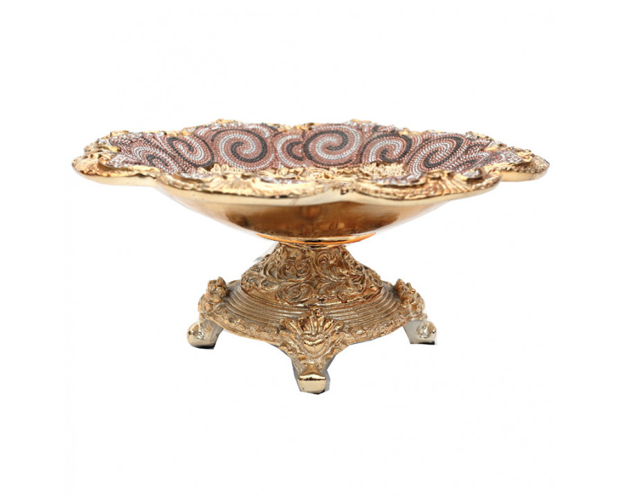 Furnings - Ambrose Gold Plated Crystal Embellished Ceramic Fruit Platter (13 In. x 13 In. x 6 In.)