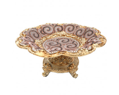 Furnings - Ambrose Gold Plated Crystal Embellished Ceramic Fruit Platter (13 In. x 13 In. x 6 In.)