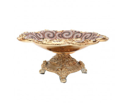 Furnings - Ambrose Gold Plated Crystal Embellished Ceramic Fruit Platter (13 In. x 13 In. x 6 In.)