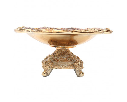 Furnings - Ambrose Gold Plated Crystal Embellished Ceramic Fruit Platter (13 In. x 13 In. x 6 In.)