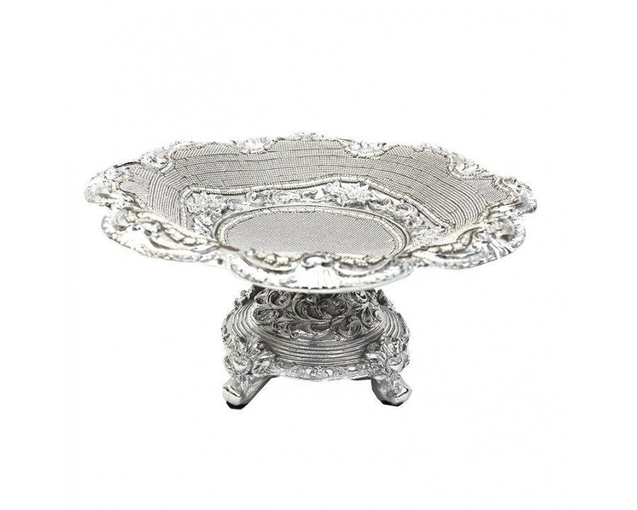 Furnings - Ambrose Chrome Plated Crystal Embellished Ceramic Fruit Platter (13 In. x 13 In. x 6 In.)