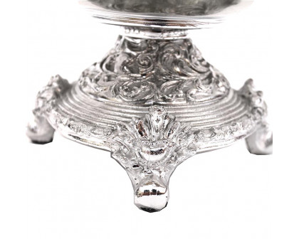 Furnings - Ambrose Chrome Plated Crystal Embellished Ceramic Fruit Platter (13 In. x 13 In. x 6 In.)