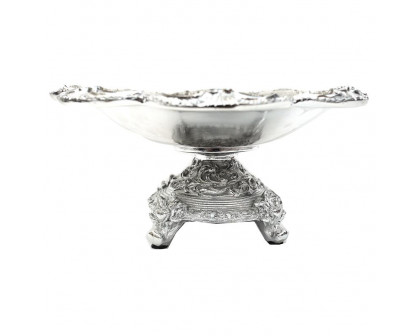 Furnings - Ambrose Chrome Plated Crystal Embellished Ceramic Fruit Platter (13 In. x 13 In. x 6 In.)