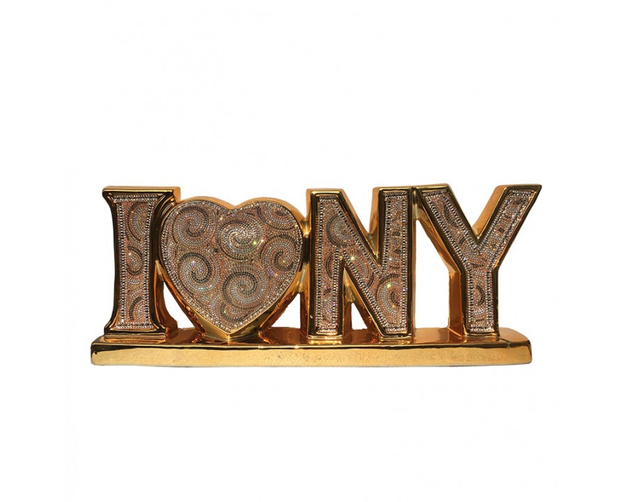 Furnings - Ambrose "I Love New York" Ceramic Chrome Plated Table Top in Diamond Incrustation (20-in x 4-in x 8-in)