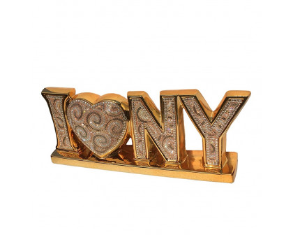 Furnings - Ambrose "I Love New York" Ceramic Chrome Plated Table Top in Diamond Incrustation (20-in x 4-in x 8-in)