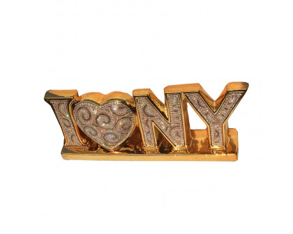 Furnings Ambrose "I Love New York" Ceramic Gold Plated Table Top in Diamond Incrustation (20-in x 4-in x 8-in)